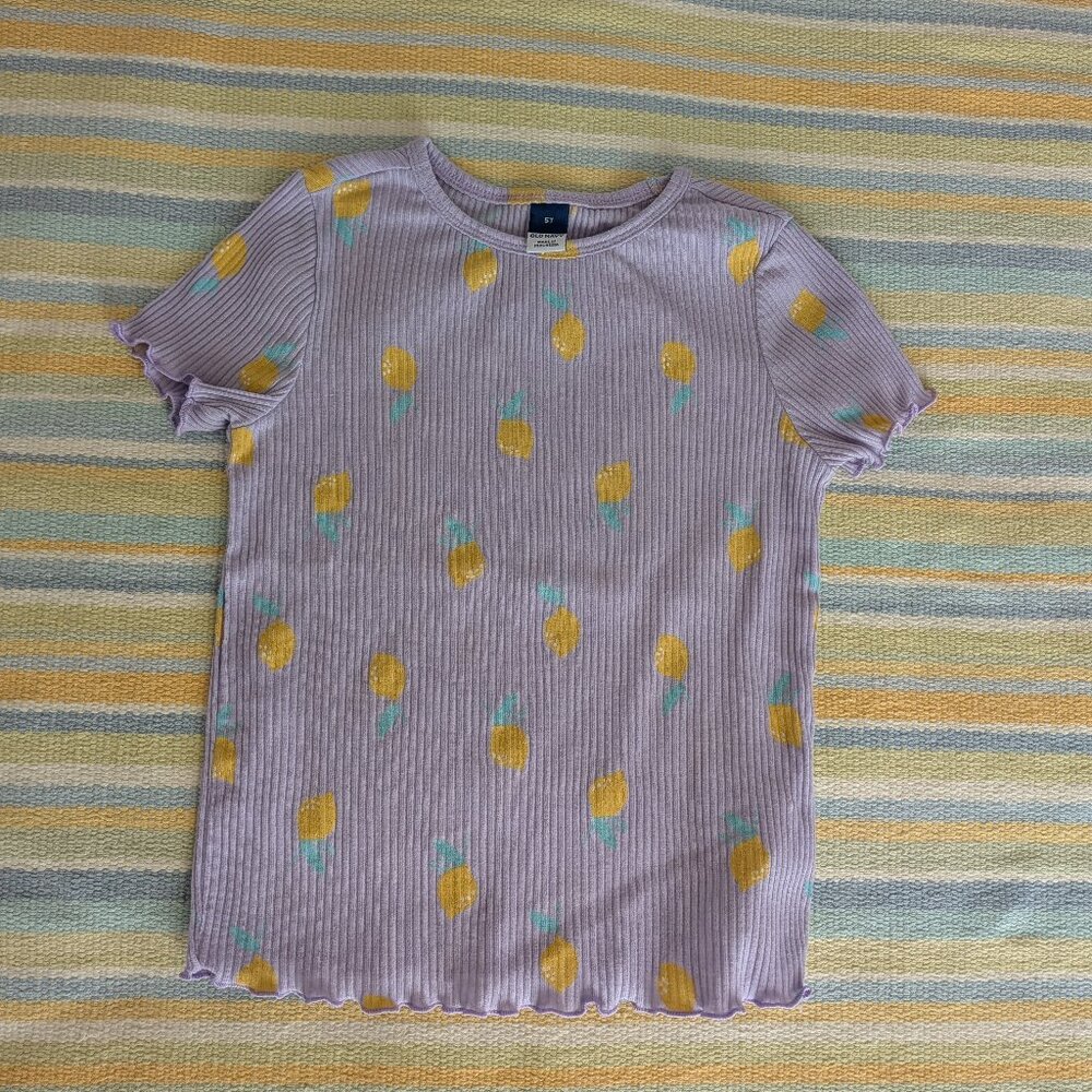 🛍️ BUNDLE ONLY • Old Navy purple lemon print ribbed short sleeve shirt size 5T
